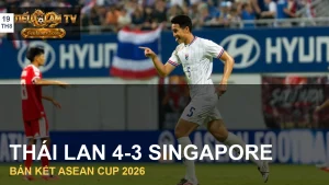 Cầu thủ Thái Lan và Singapore trong trận bán kết lượt đi ASEAN Hyundai Cup 2026